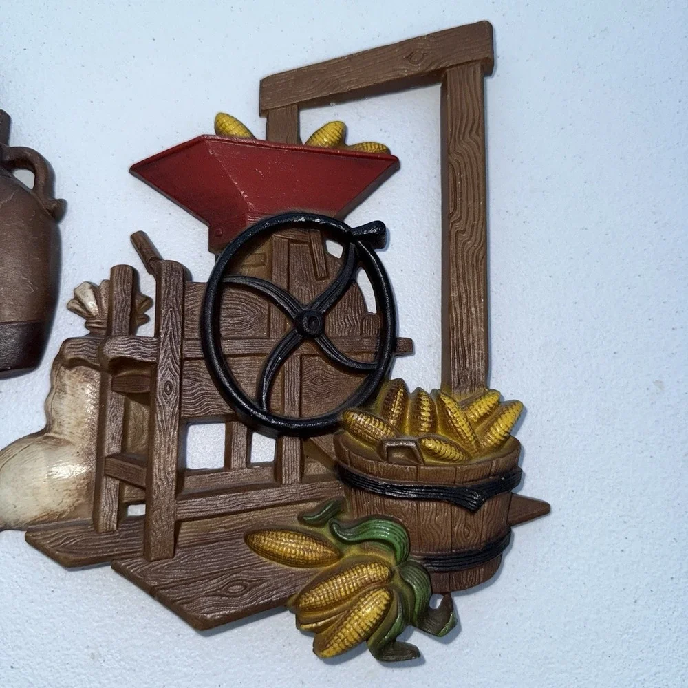 VTG 1978 HOMCO 8x6 SET COLORFUL METAL WALL‎ PLAQUES APPLE PRESS & CORN SHELLER